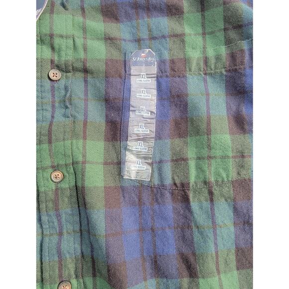 St John Bay Shirt Button Down Trout Run Plaid Cotton Casual Blue Outdoor Size XL - Picture 5 of 5